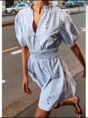 Zara embroidered Blue Dress  Medium NWT